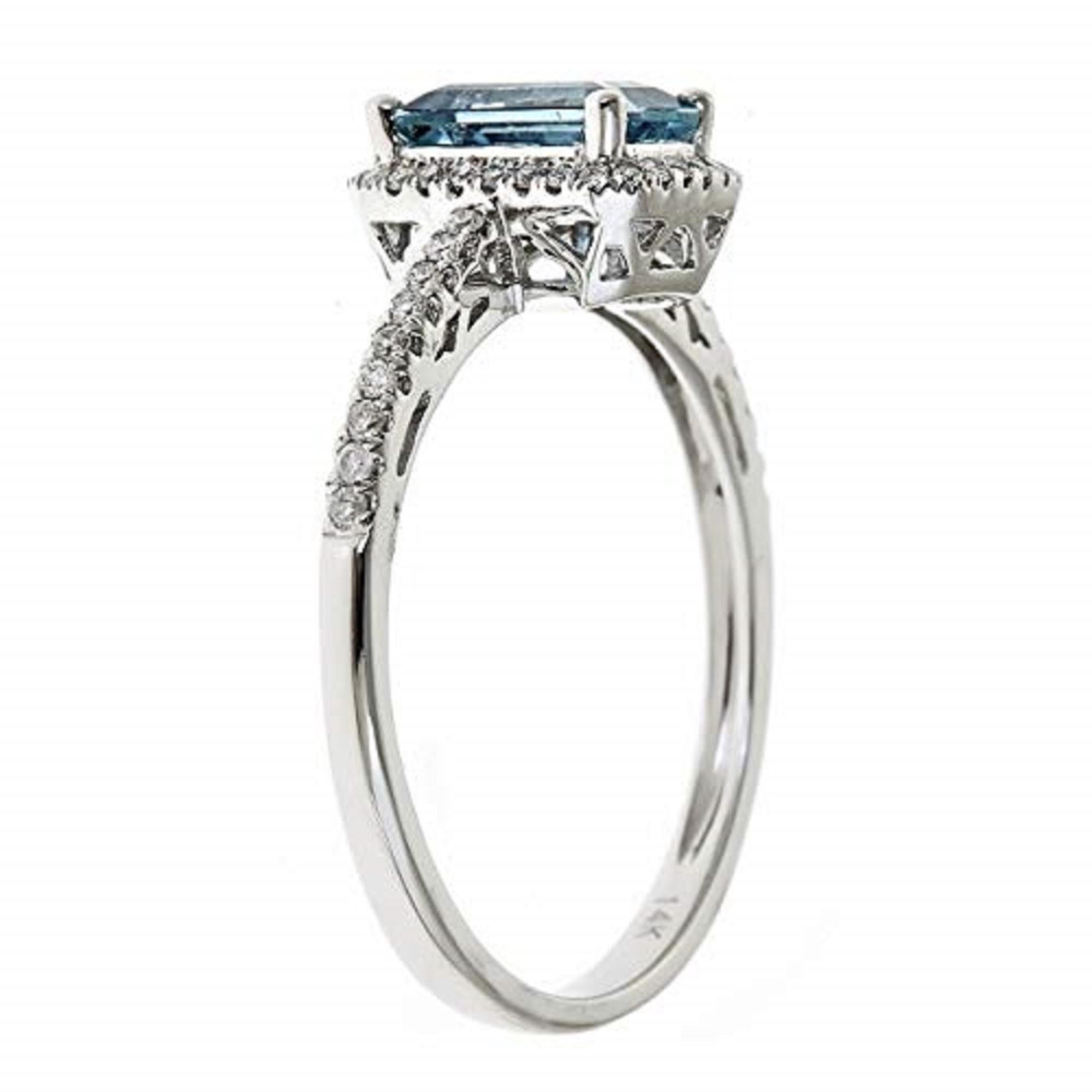 Art Deco Gin and Grace 10K White Gold Genuine Aquamarine Ring with Diamonds for women For Sale