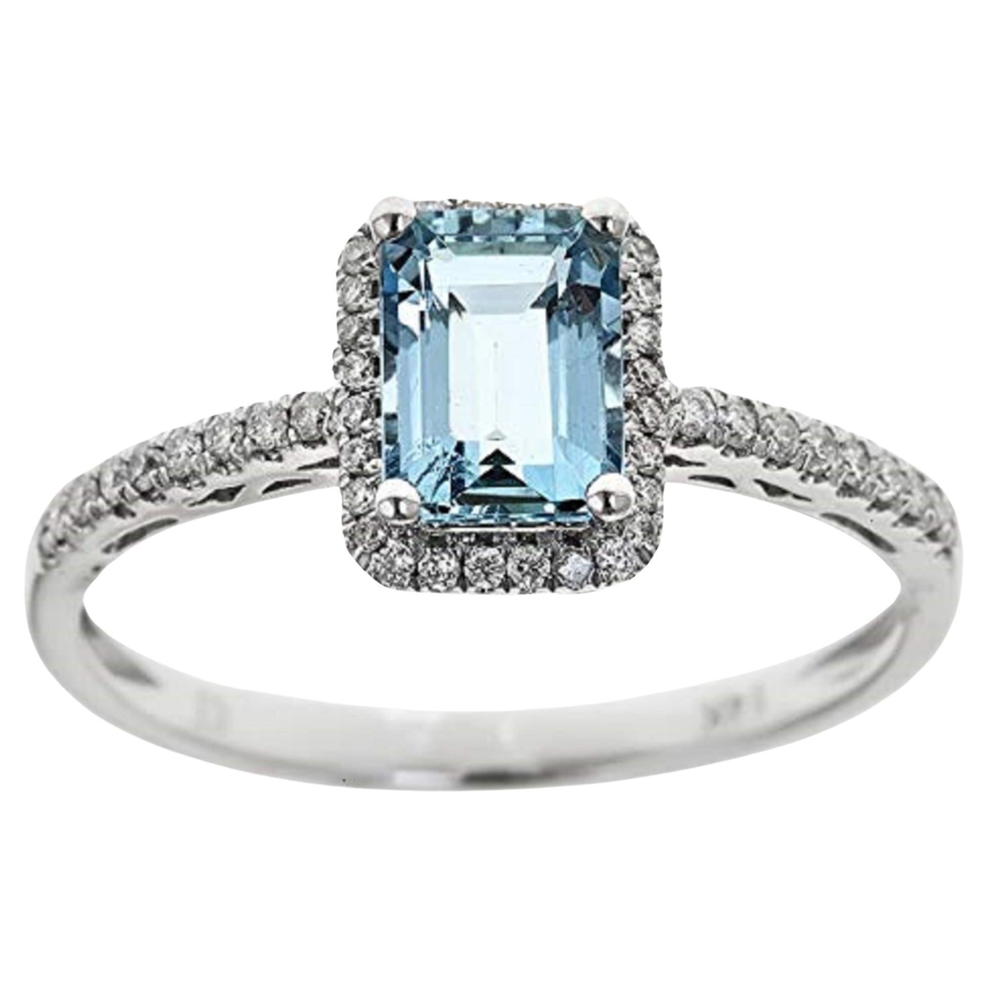 Gin and Grace 10K White Gold Genuine Aquamarine Ring with Diamonds for women For Sale