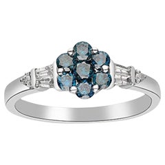 Gin and Grace 10K White Gold Genuine Blue Sapphire Ring with Diamonds for women