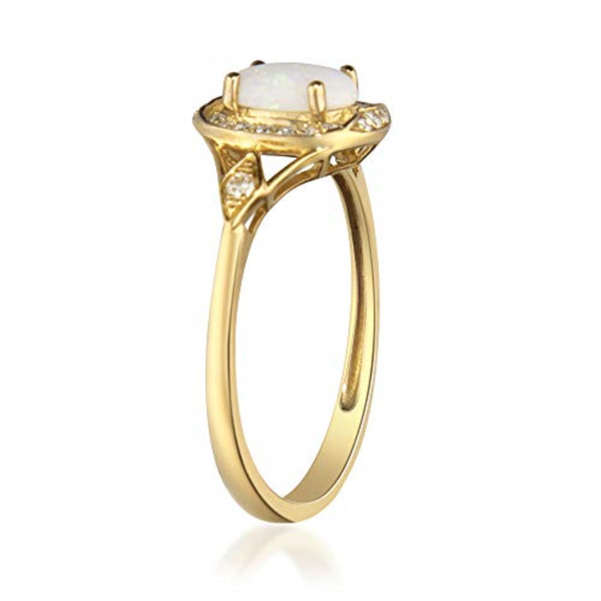 Taille ovale Gin and Grace, bague en or jaune 10 carats avec opale australienne et véritables diamants pour femmes en vente