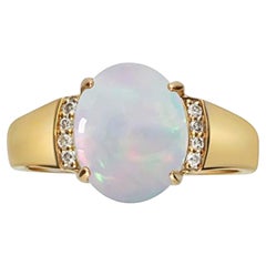 Gin and Grace 10K Yellow Gold Australian Opal Ring with Real Diamonds for Women