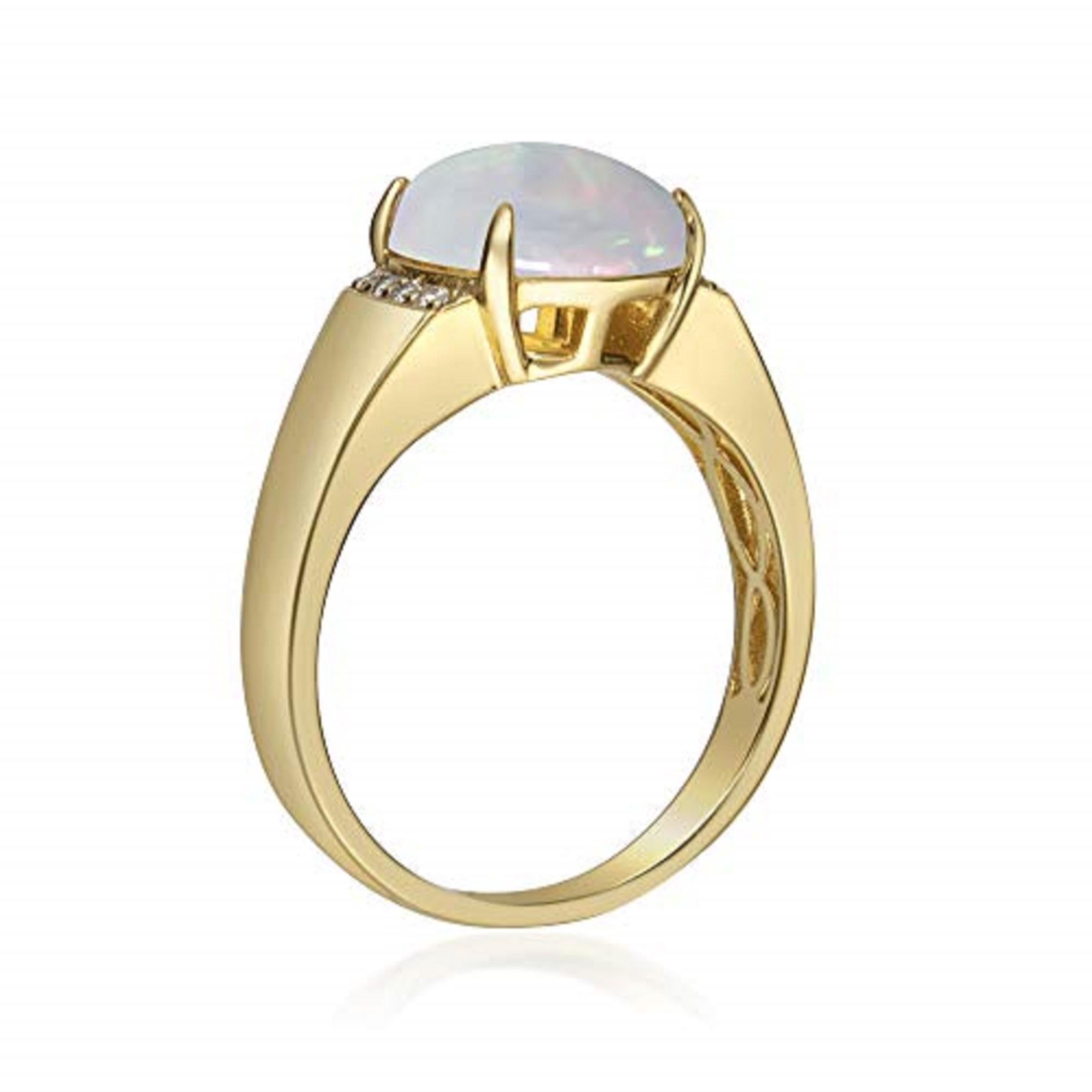 Art Deco Gin and Grace 10K Yellow Gold Ethiopian Opal Ring with Real Diamonds for Women For Sale