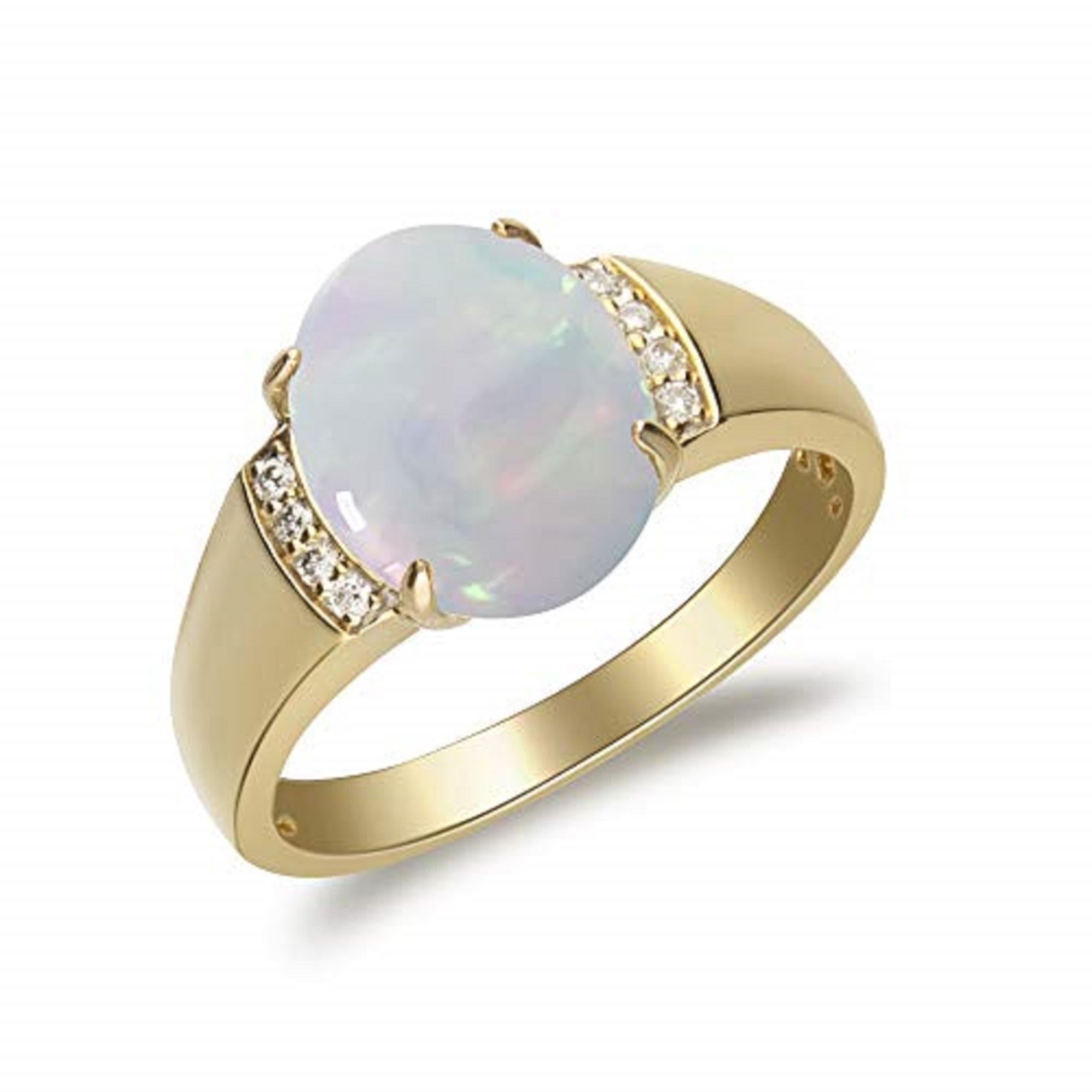 Gin and Grace 10K Yellow Gold Ethiopian Opal Ring with Real Diamonds for Women In New Condition For Sale In New York, NY