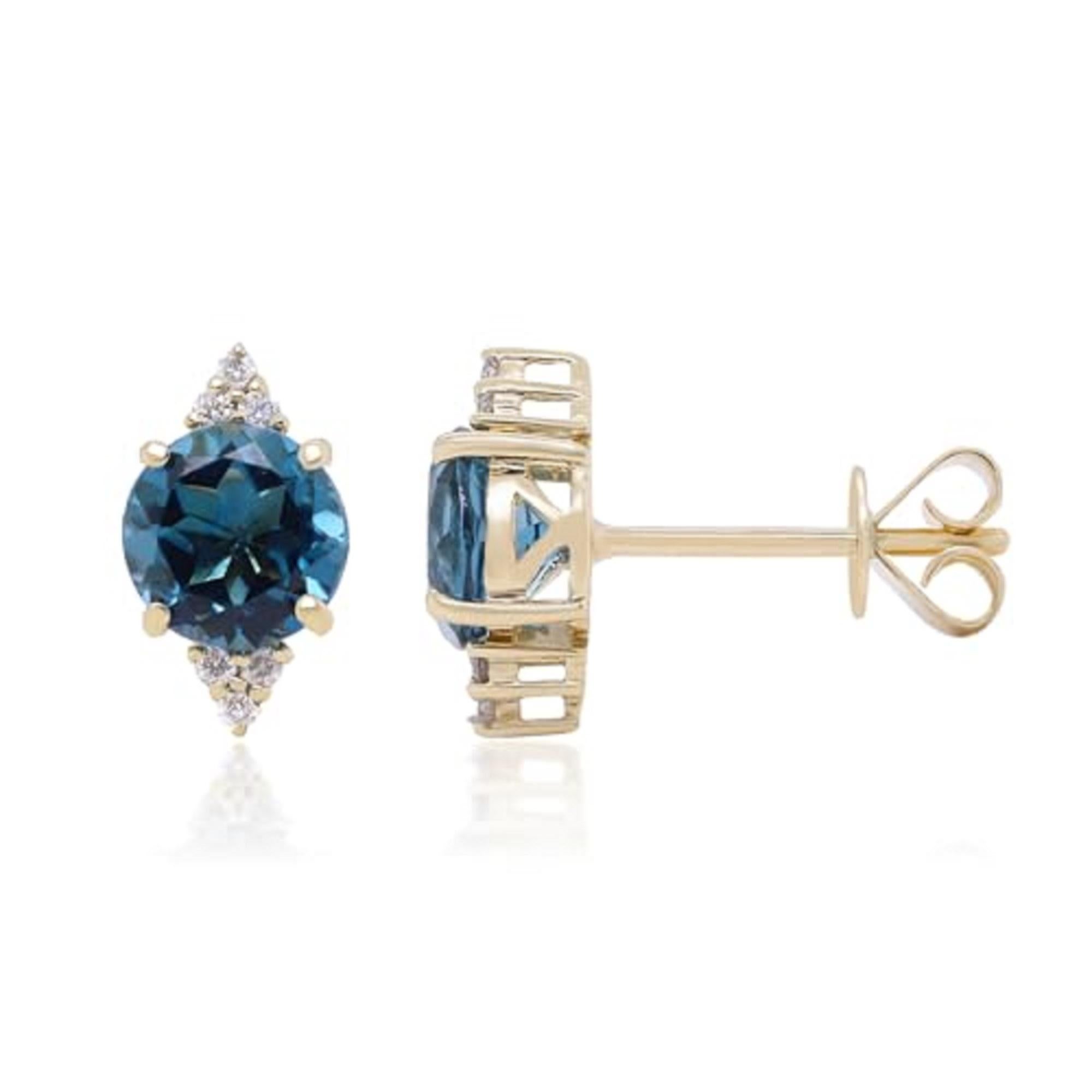 Art Deco Gin and Grace 10K Yellow Gold Genuine London Blue Topaz Earrings with Diamonds For Sale