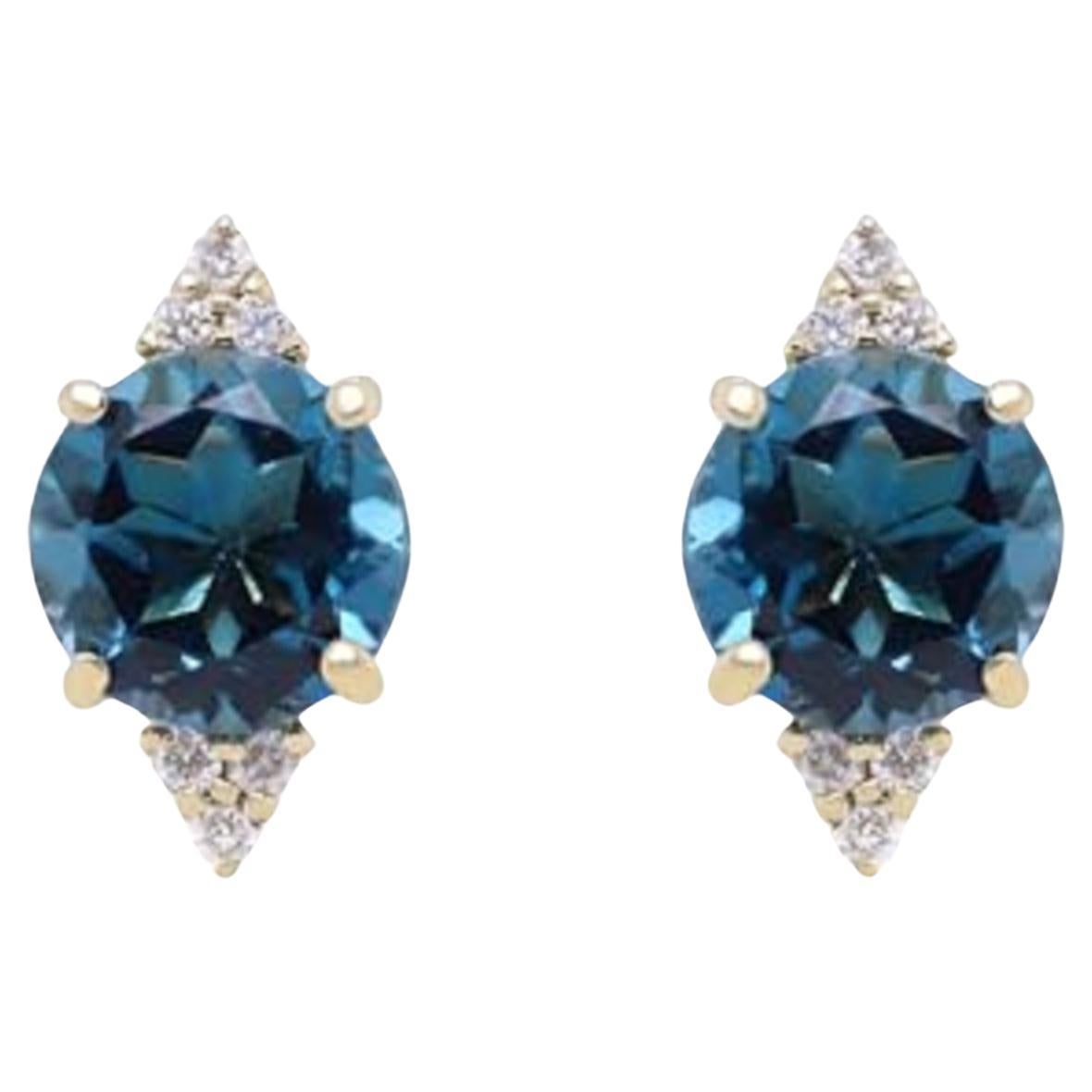 Gin and Grace 10K Yellow Gold Genuine London Blue Topaz Earrings with Diamonds