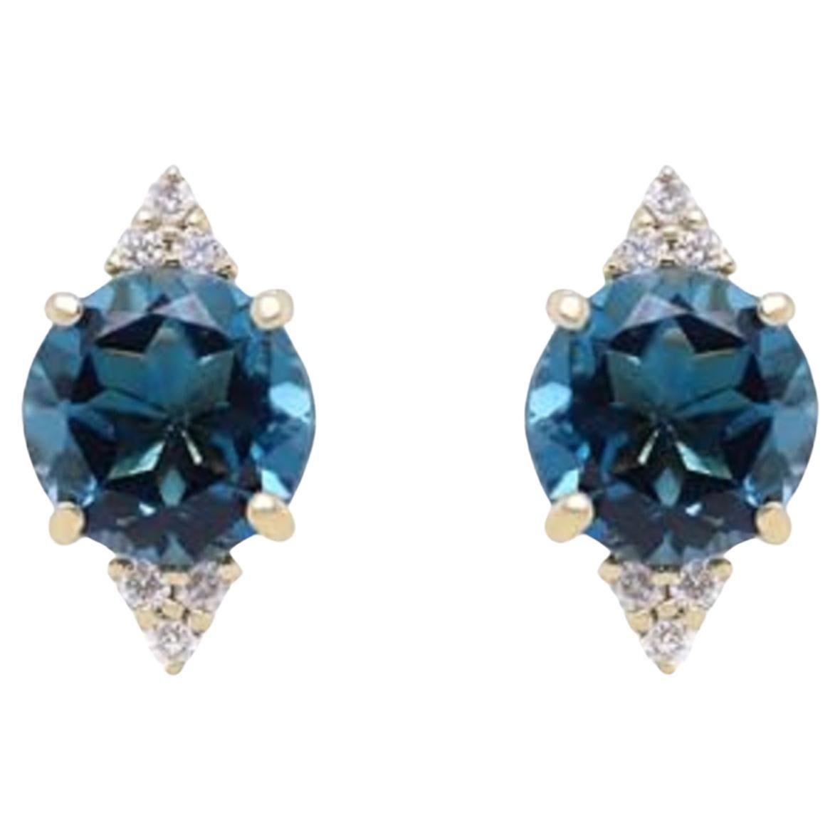 Gin and Grace 10K Yellow Gold Genuine London Blue Topaz Earrings with Diamonds