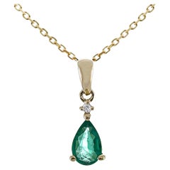 Gin and Grace 10K Yellow Gold Natural Zambian Emerald Pendant with Round Diamond