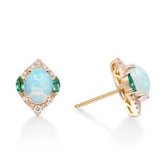 Gin and Grace 14K Ethiopian Opal and Emerald Earrings
