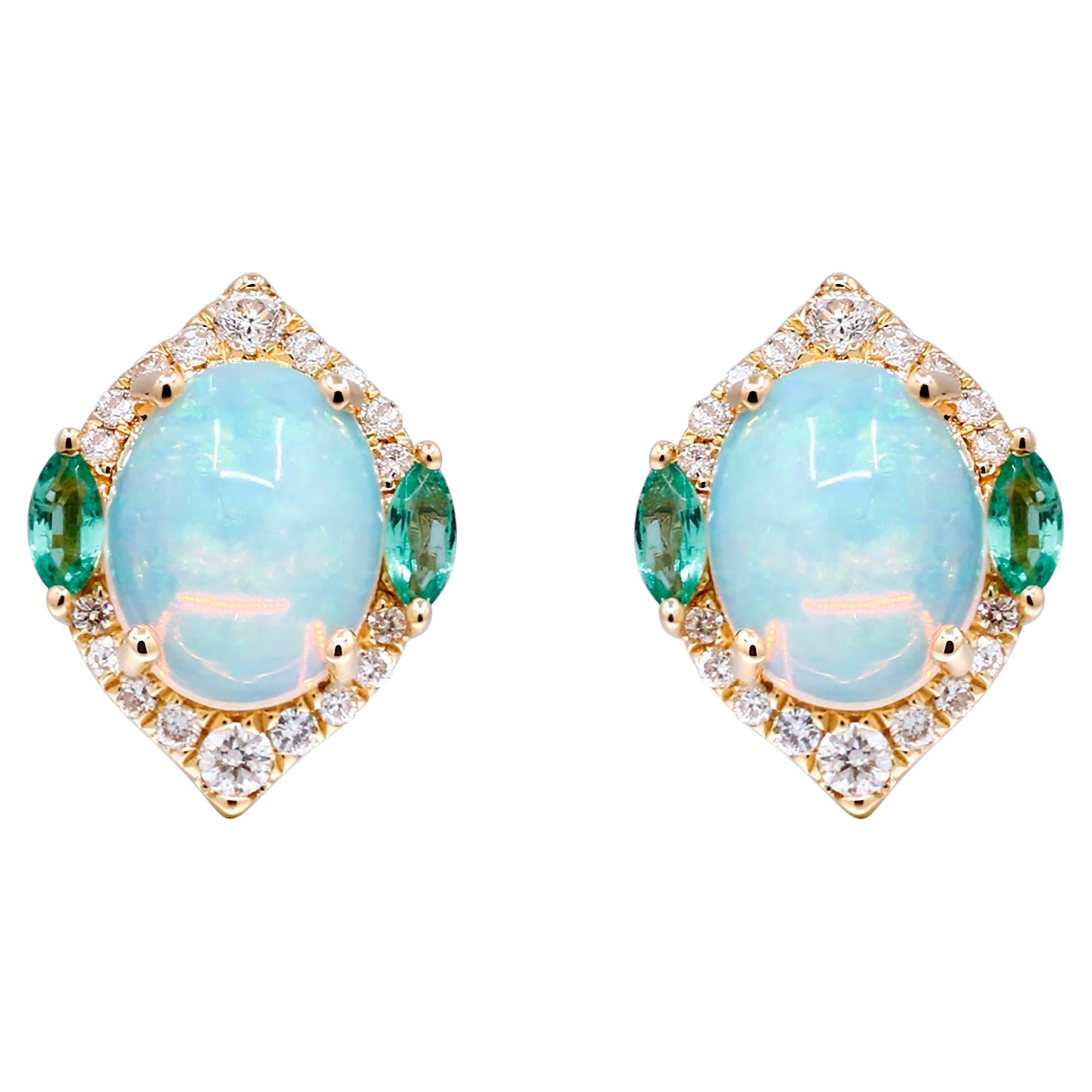 Gin and Grace Boucles d'oreilles 14K en opale éthiopienne et émeraude