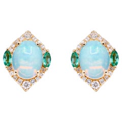 Gin and Grace 14K Ethiopian Opal and Emerald Earrings