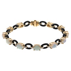 Gin and Grace 14K Ethiopian Opal & Onyx Diamond Bracelet