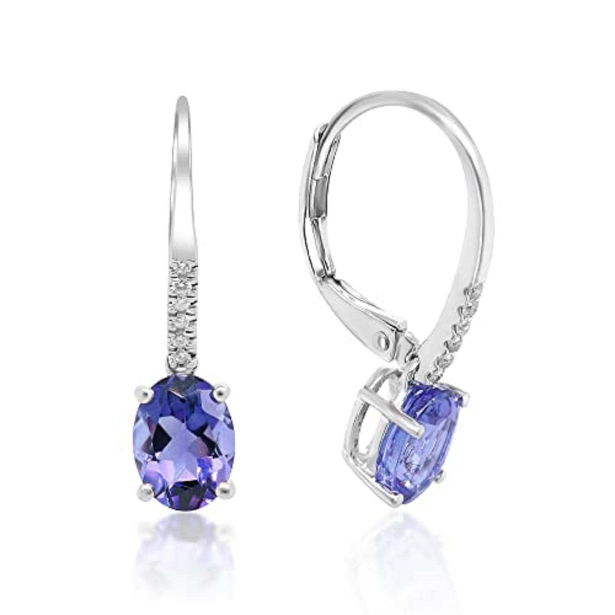 Oval Cut Gin and Grace 14K White Gold Genuine Tanzanite Earrings with Diamonds For Women For Sale