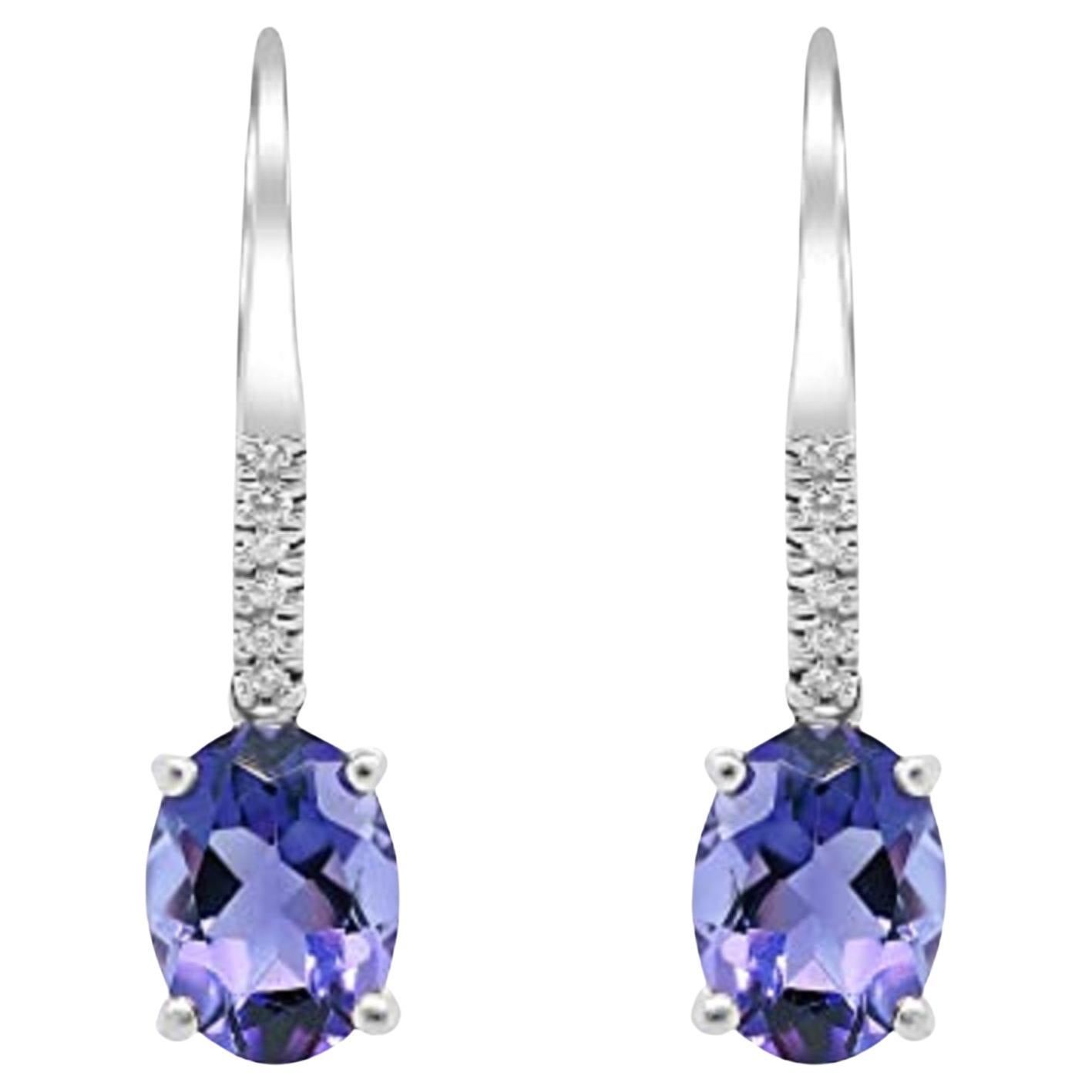Gin and Grace 14K White Gold Genuine Tanzanite Earrings with Diamonds For Women