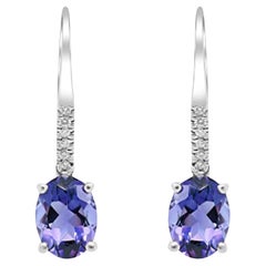 Gin and Grace 14K White Gold Genuine Tanzanite Earrings with Diamonds For Women