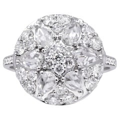 Gin and Grace 14K White Gold Natural Rose Cut Diamond Ring for Women/Girls