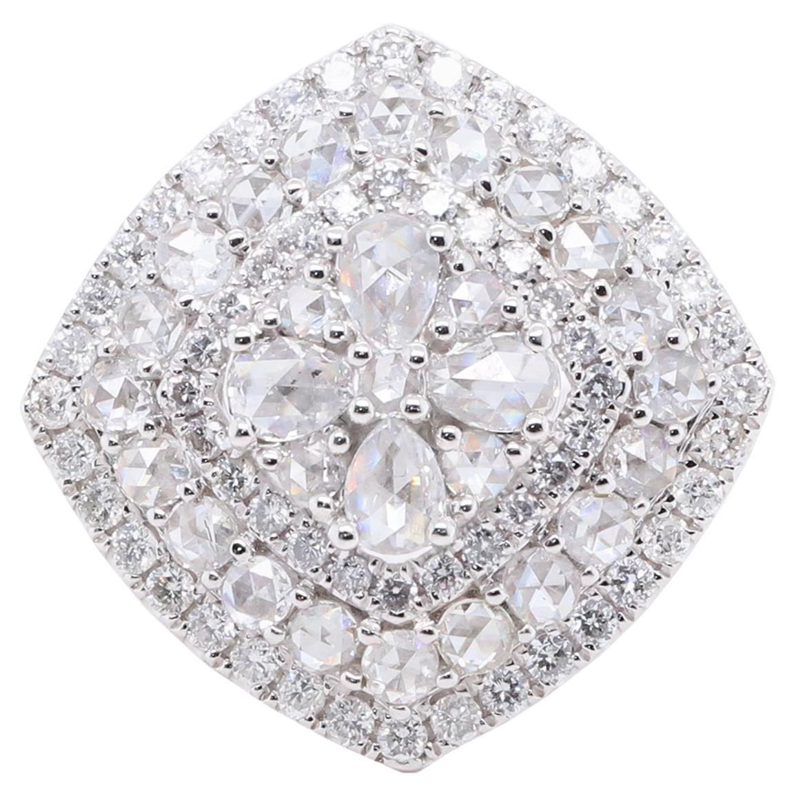 Gin and Grace Bague en or blanc 14 carats avec diamants naturels taille rose pour femmes et filles