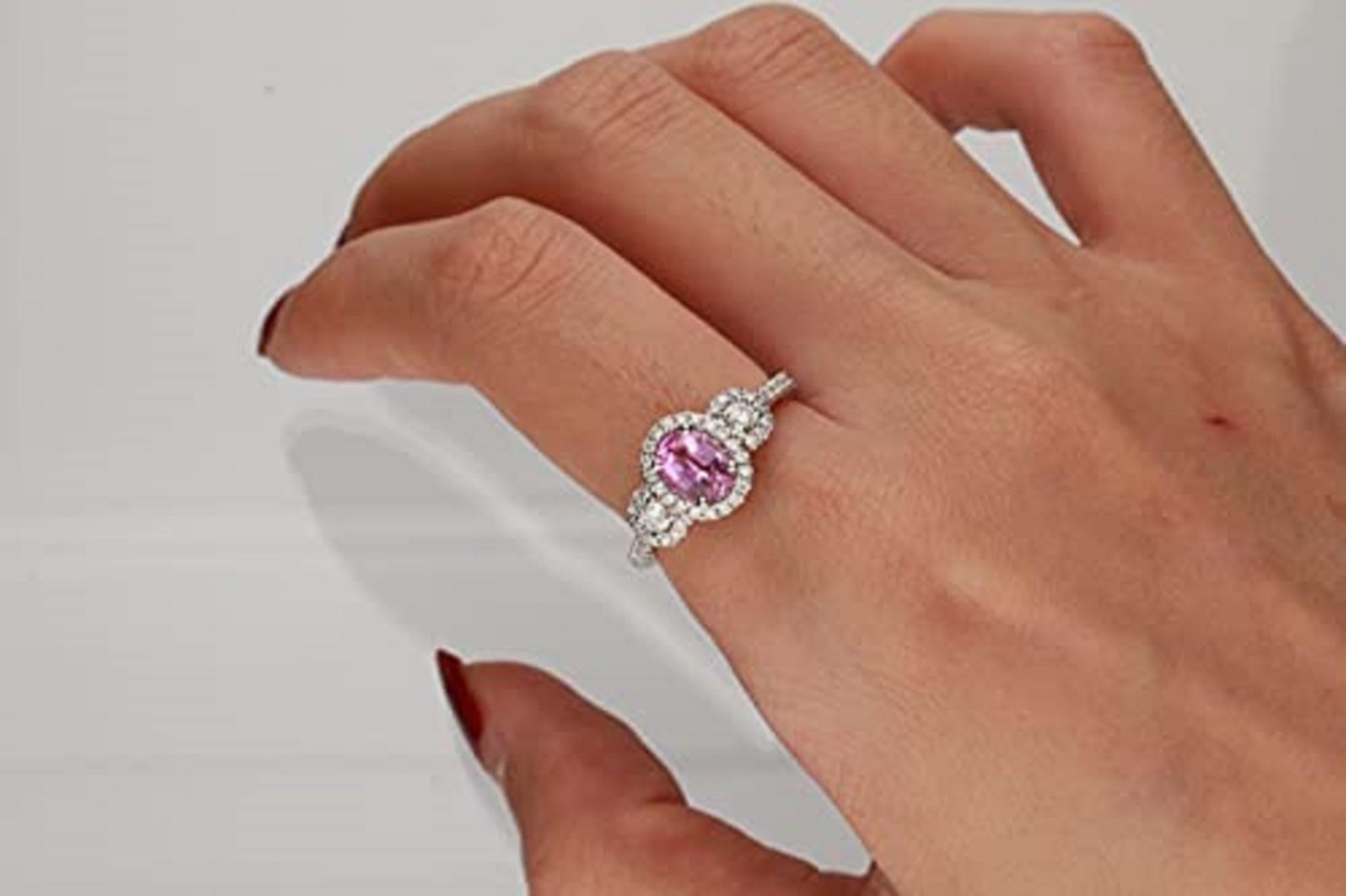 Stunning, timeless and classy eternity Vintage ring. Decorate yourself in luxury with this Gin & Grace ring. This ring is made up of 5X7 Oval-Cut Prong Setting Genuine Pink Sapphire (1 pcs) 0.99 Carat and Round-Cut Prong Setting Natural Diamond (48