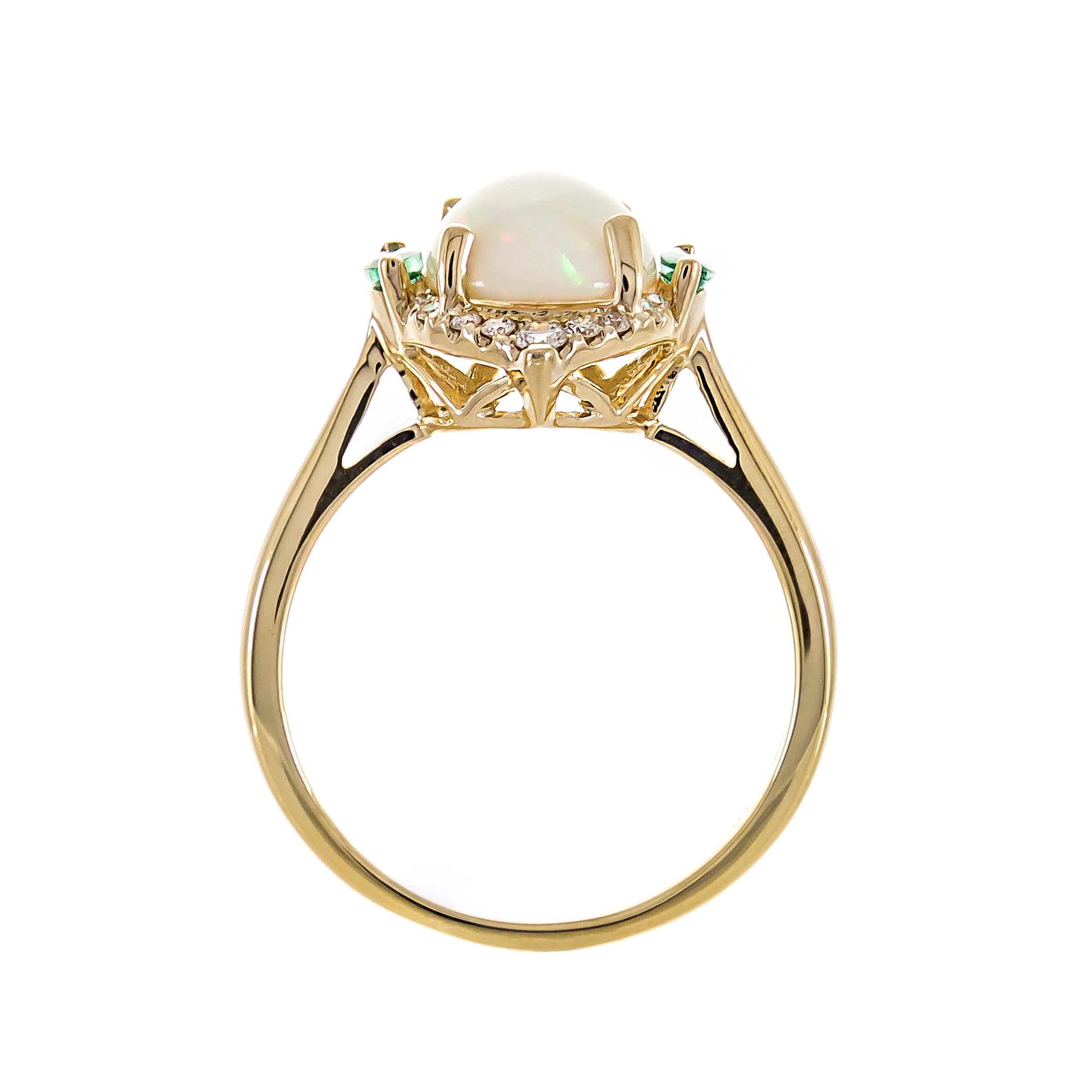 Art Deco Gin and Grace 14K Yellow Gold Emerald and Opal Ring For Sale