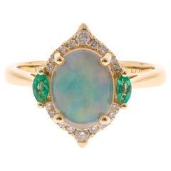 Gin and Grace 14K Yellow Gold Emerald and Opal Ring