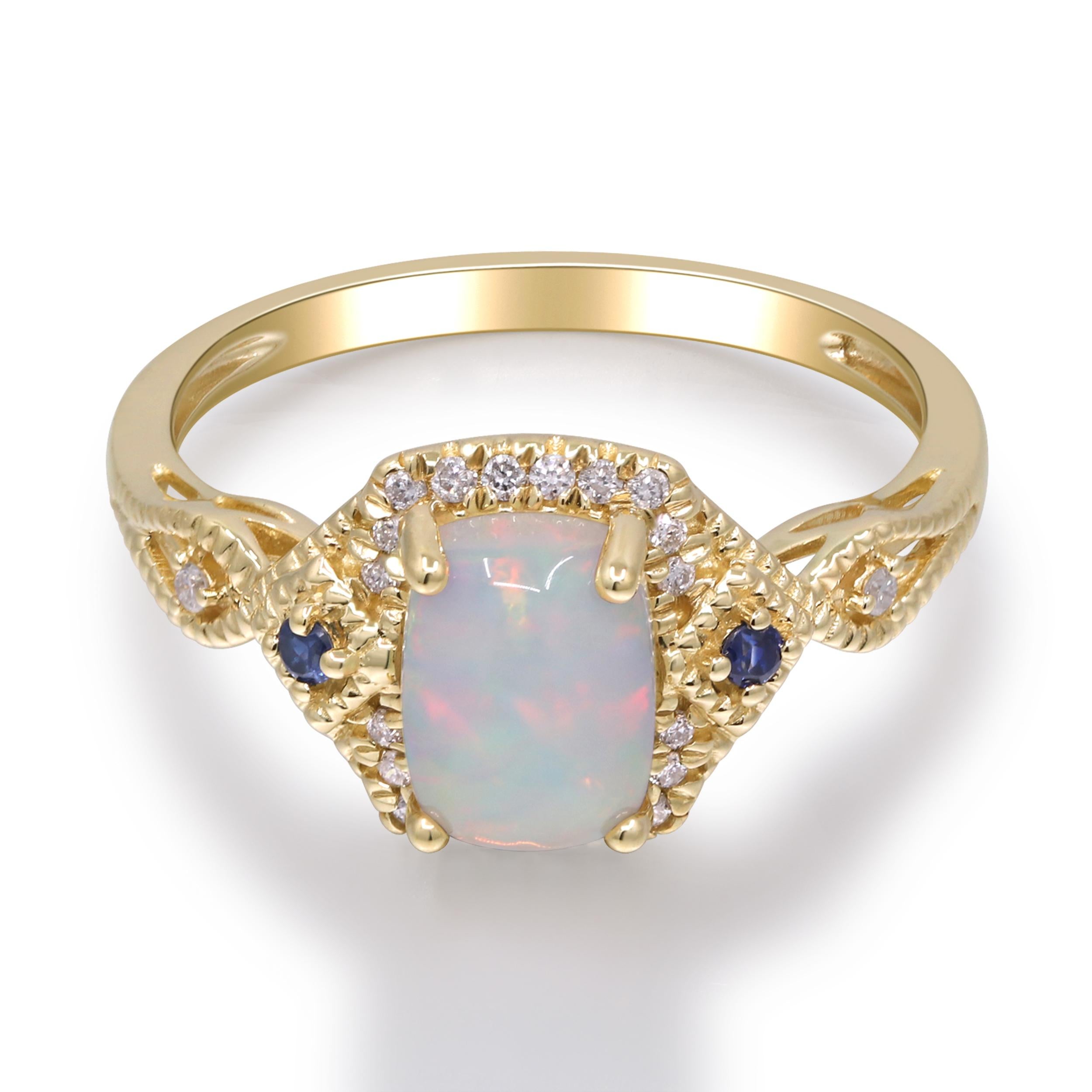 Taille coussin Gin and Grace, bague en or jaune 14 carats avec opale d'Éthiopie et véritables diamants pour femmes en vente