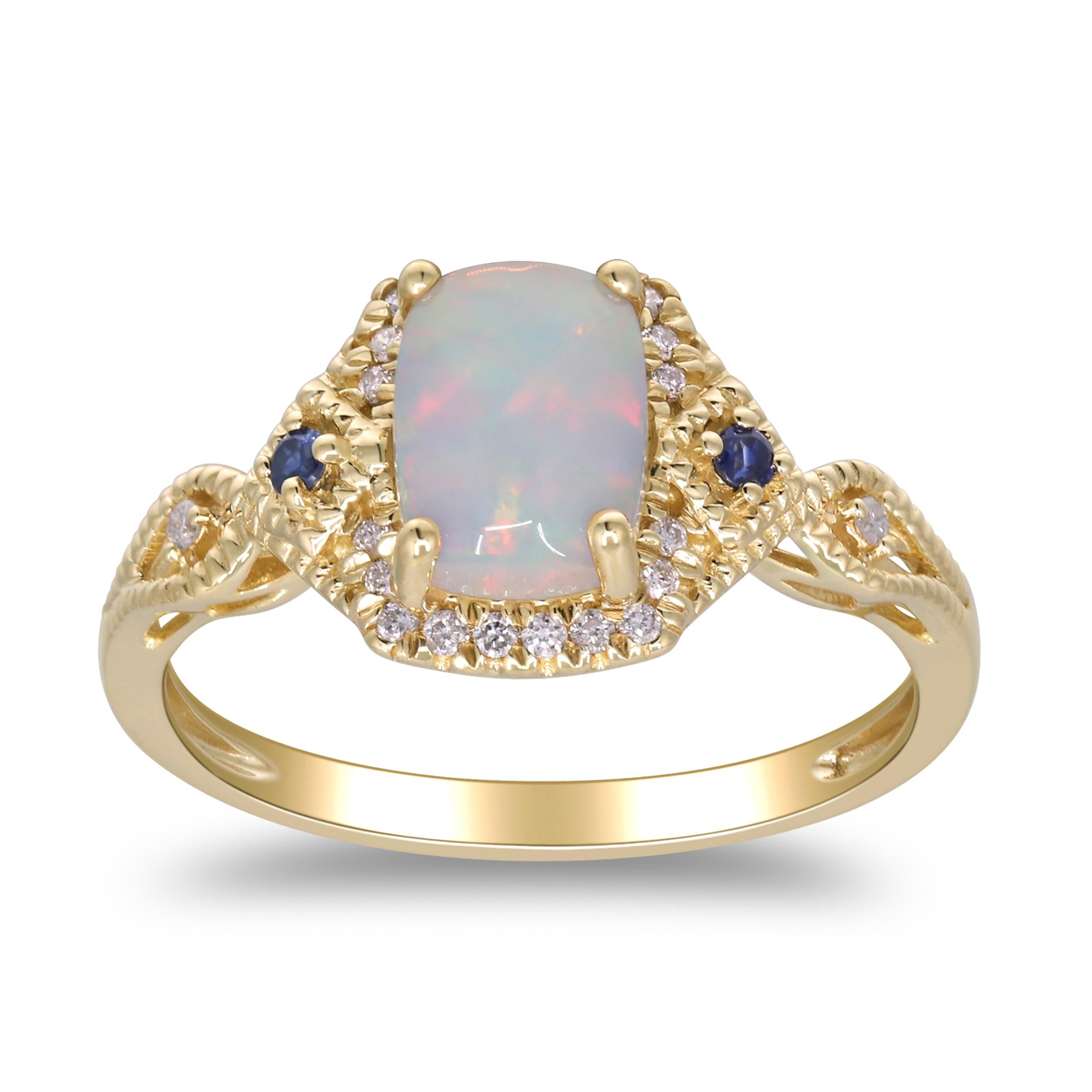 Gin and Grace, bague en or jaune 14 carats avec opale d'Éthiopie et véritables diamants pour femmes Neuf - En vente à New York, NY