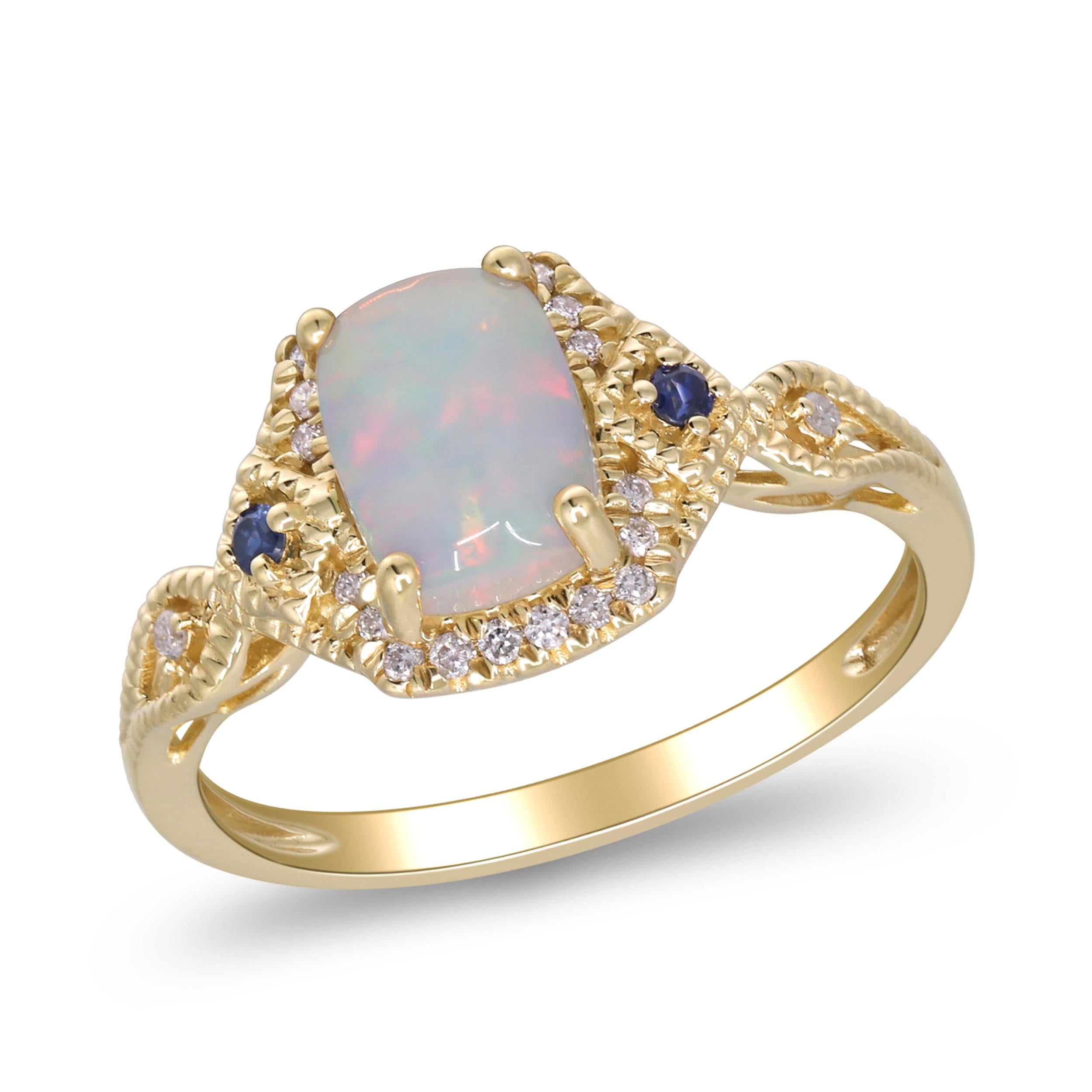 Gin and Grace, bague en or jaune 14 carats avec opale d'Éthiopie et véritables diamants pour femmes Pour femmes en vente