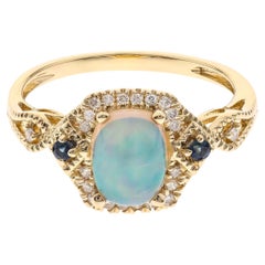 Gin and Grace 14K Yellow Gold Ethiopian Opal Ring with Real Diamonds for Women