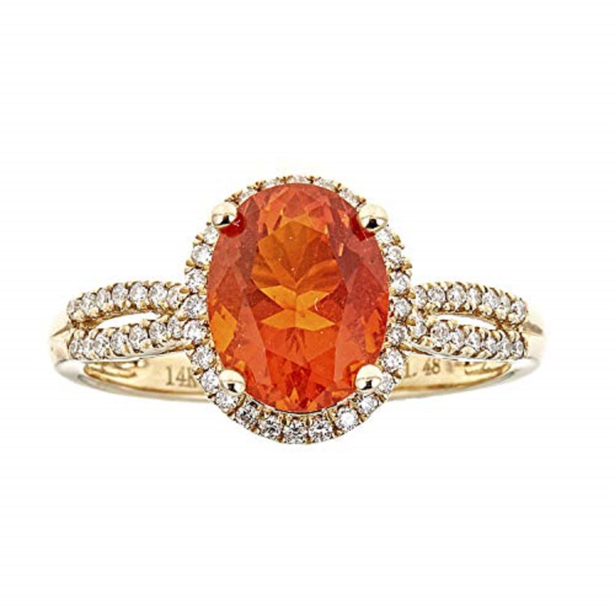 Art Deco Gin and Grace 14K Yellow Gold Maxican Fire Opal Ring with Diamonds for women