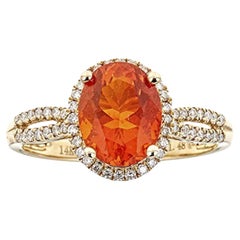 Gin and Grace 14K Yellow Gold Maxican Fire Opal Ring with Diamonds for women