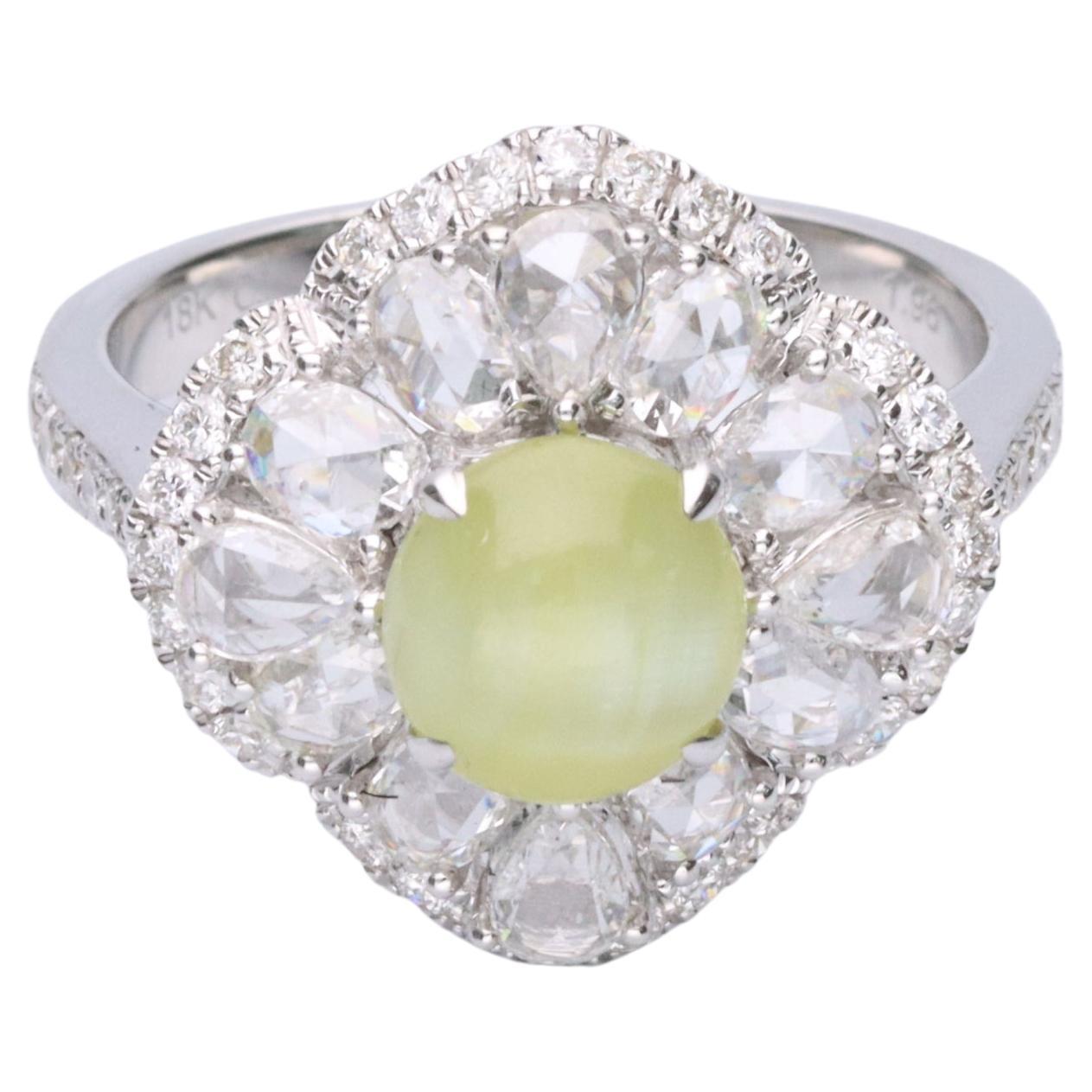 Gin and Grace 18K White Gold Chrysoberyl Cats Eye Diamond Ring for Women/Girls For Sale