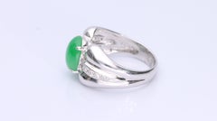 Gin and Grace 18K White Gold Jade With Diamond Accents Ring for Women/Girls
