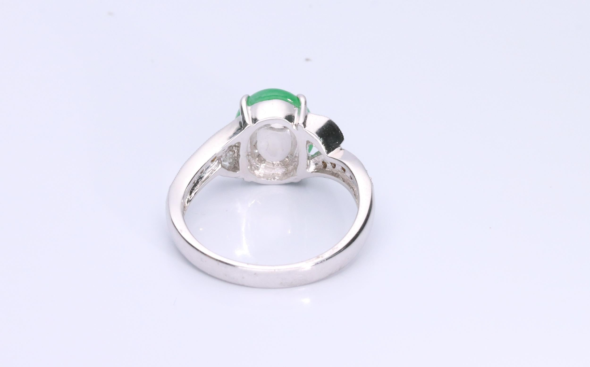 Art Deco Gin and Grace 18K White Gold Jade With Diamond Accents Ring for Women/Girls For Sale