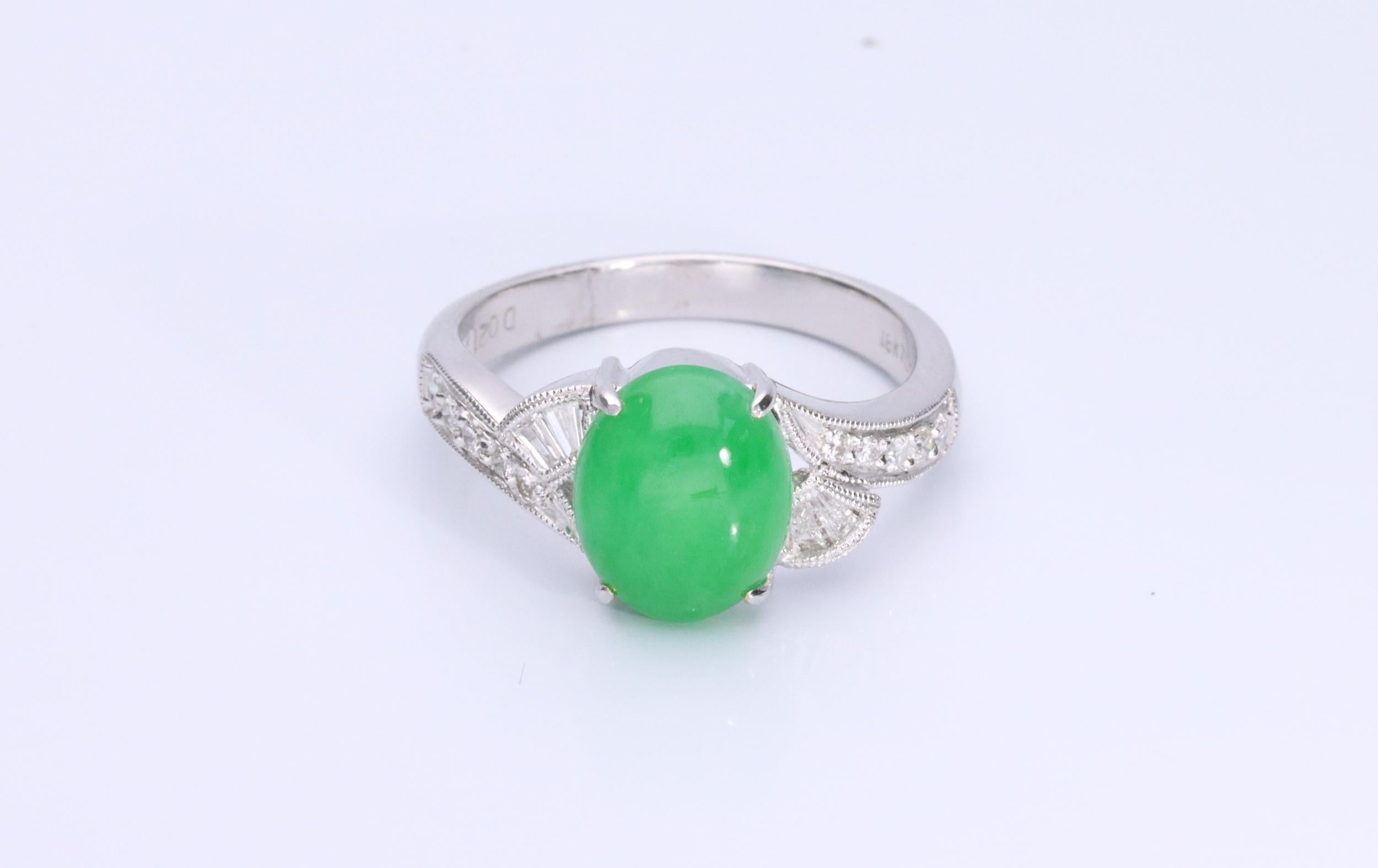Oval Cut Gin and Grace 18K White Gold Jade With Diamond Accents Ring for Women/Girls For Sale