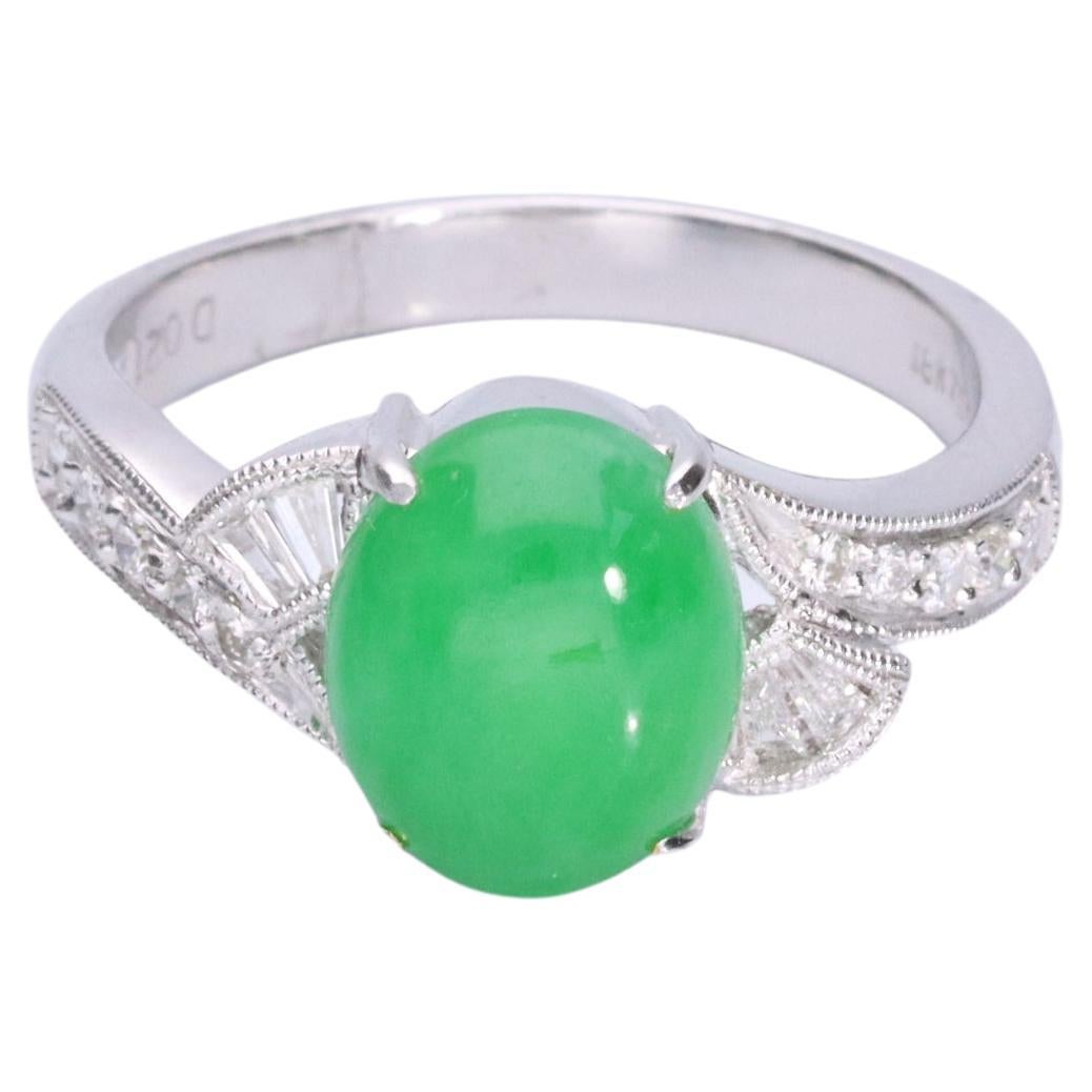 Gin and Grace 18K White Gold Jade With Diamond Accents Ring for Women/Girls