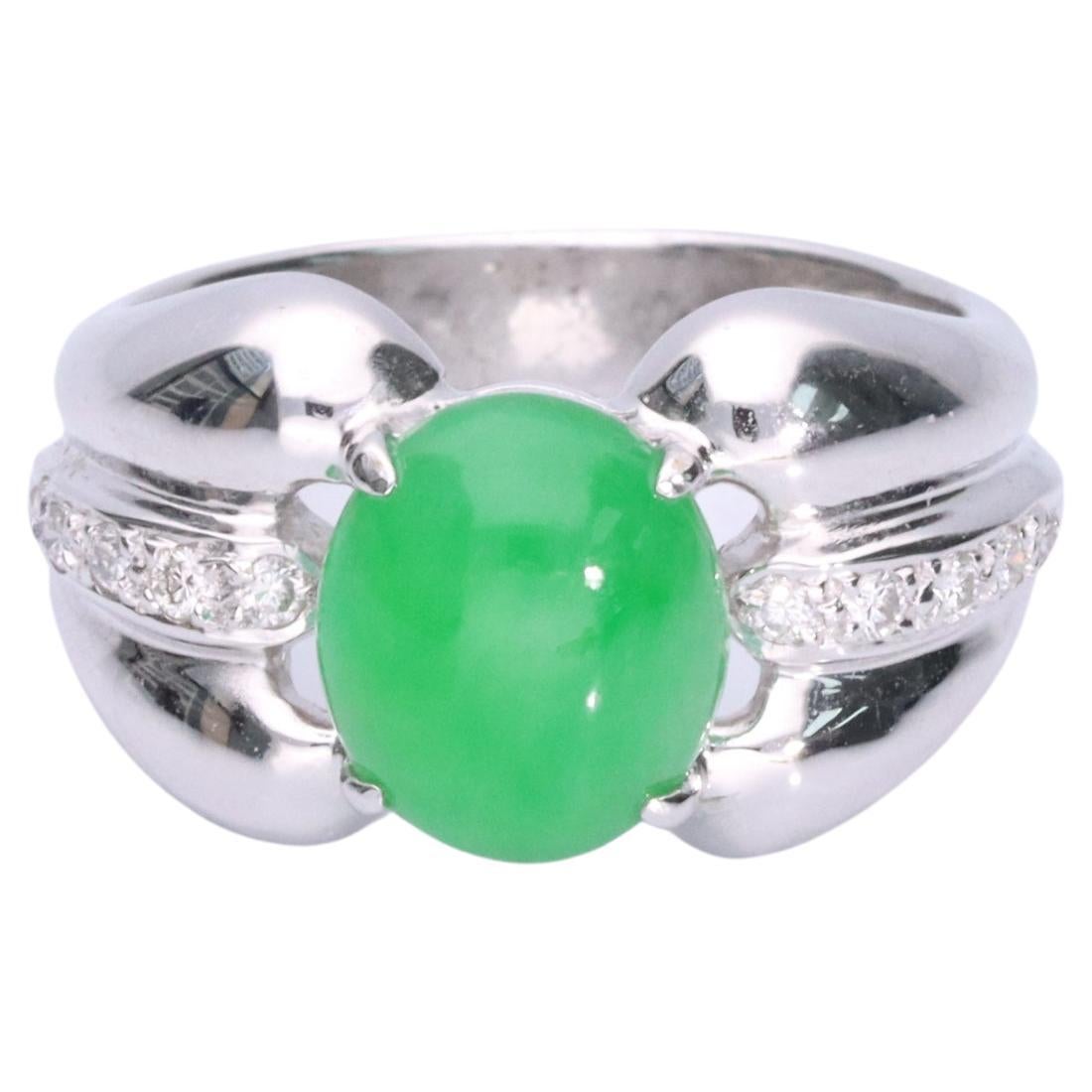 Gin and Grace 18K White Gold Jade With Diamond Accents Ring for Women/Girls For Sale