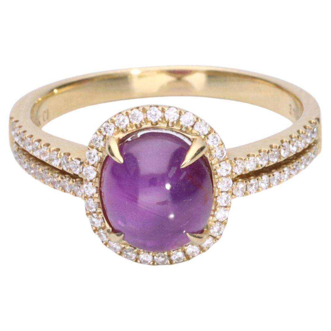 Gin and Grace 18K Yellow Gold Star Ruby Diamond Ring for Women/Girls