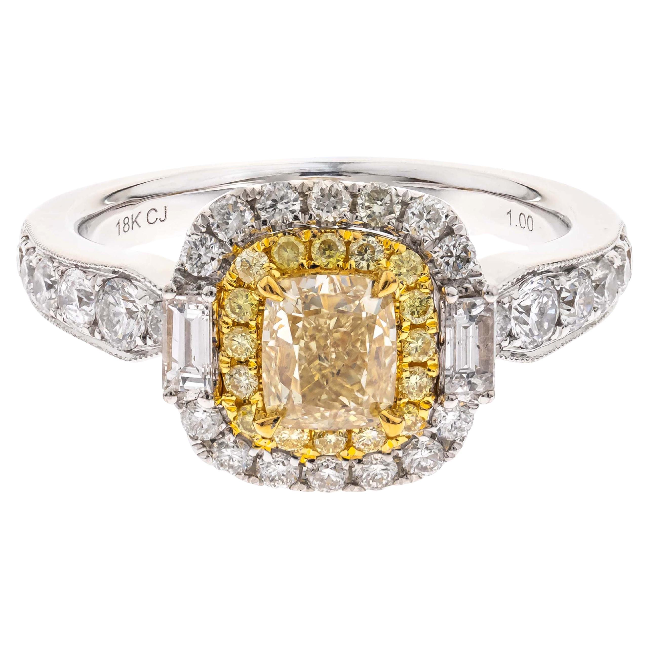 Gin and Grace 18KTT 1-Carat Yellow Diamond Ring with White Diamond Accents