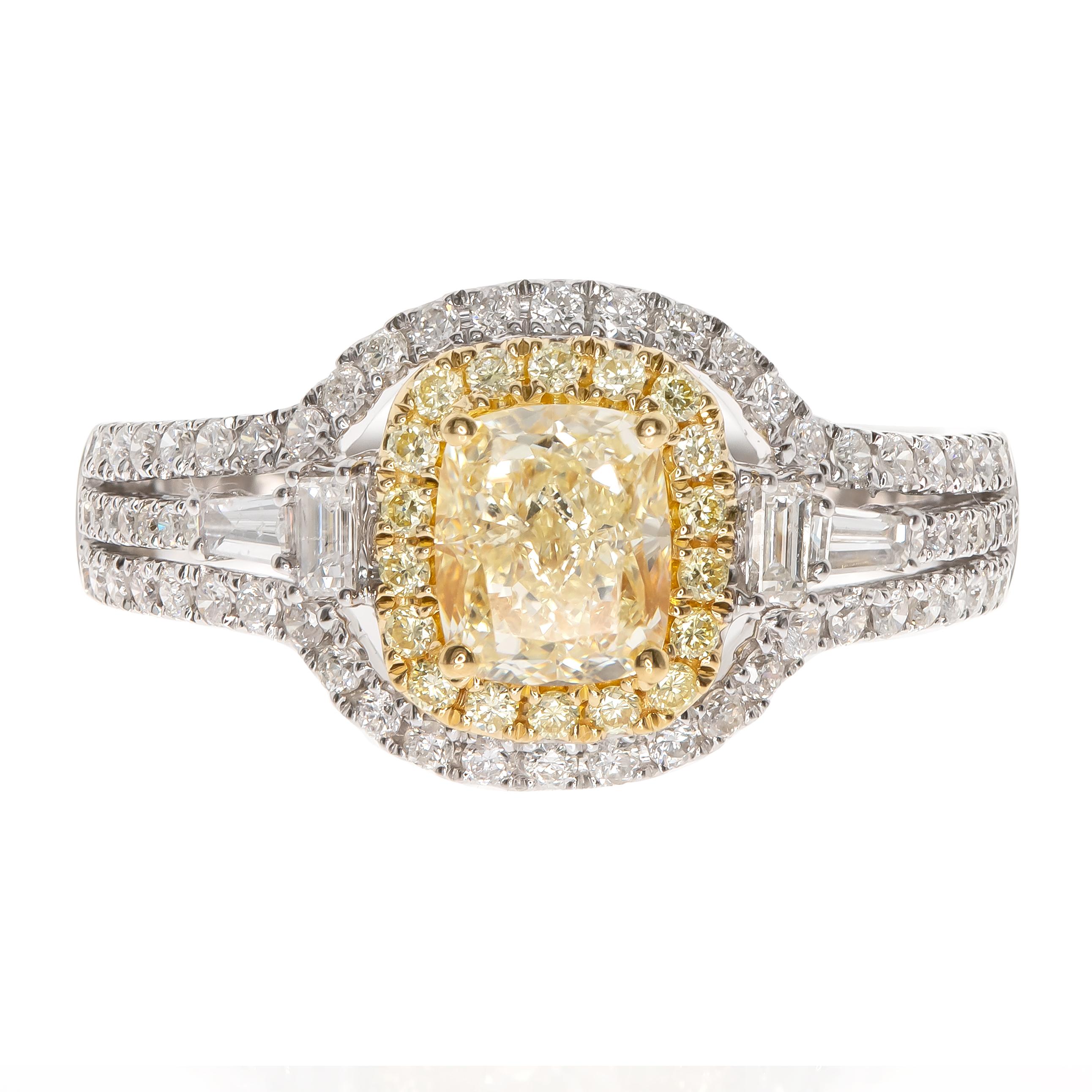 Gin and Grace 18KTT Bague avec diamant jaune 1,01 carat aux accents éblouissants Pour femmes en vente