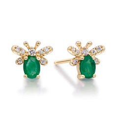Gin and Grace Emerald Queen bee earrings in 14K Yellow gold and Diamond