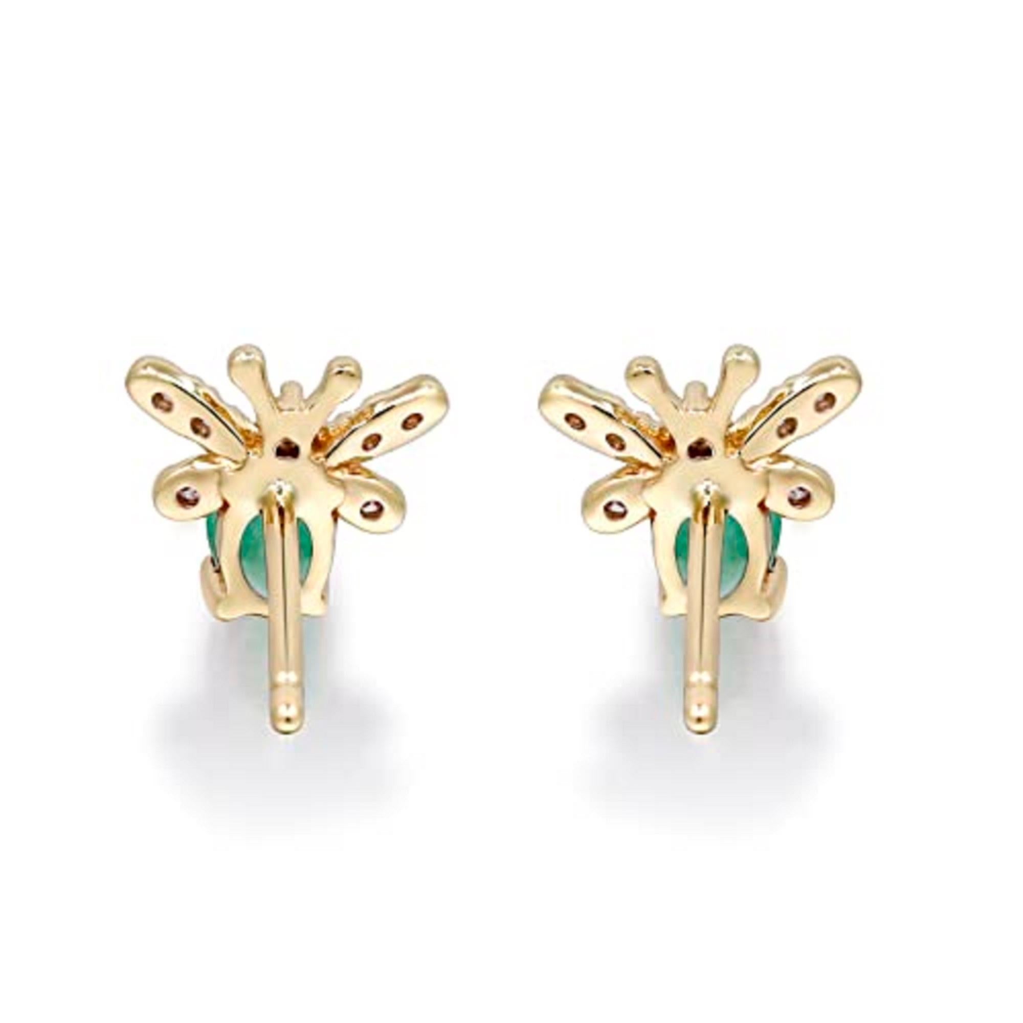 Art Deco Gin and Grace Emerald Queen bee earrings in 14K Yellow gold and Diamond For Sale