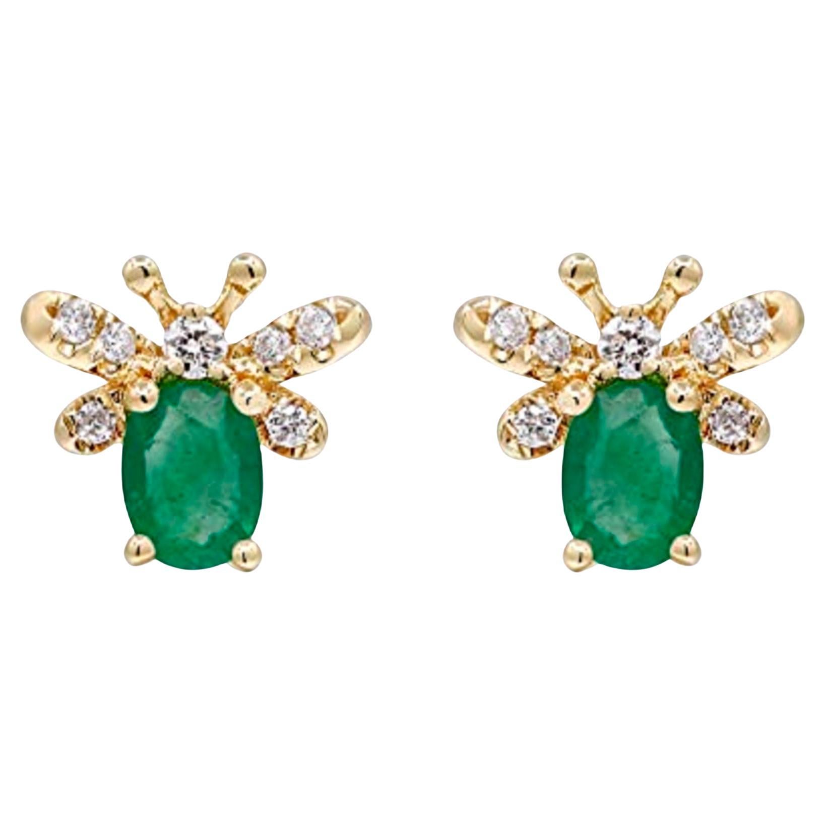 Gin and Grace Emerald Queen Bienenohrringe aus 14K Gelbgold und Diamant im Angebot