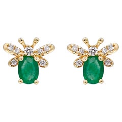 Gin and Grace Emerald Queen bee earrings in 14K Yellow gold and Diamond