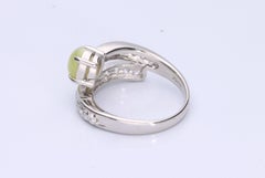 Gin and Grace Platinum 900 Cats Eye with Diamond Accents Ring for Women/Girls
