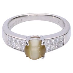 Gin and Grace Platin 900 Cats Eye mit Diamant-Akzenten Ring für Frauen/Mädchen