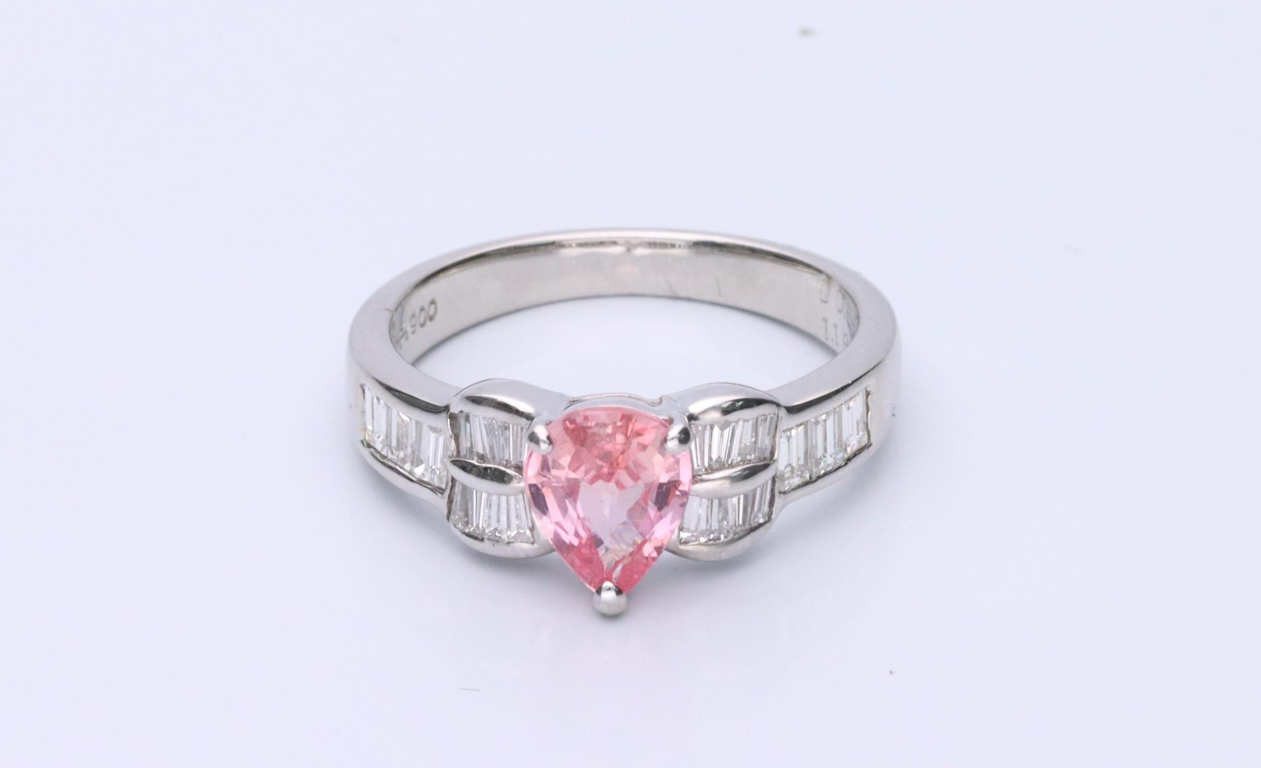 Art Deco Gin and Grace Platinum 900 Pink Sapphire Diamond Accents Ring for Women/Girls For Sale