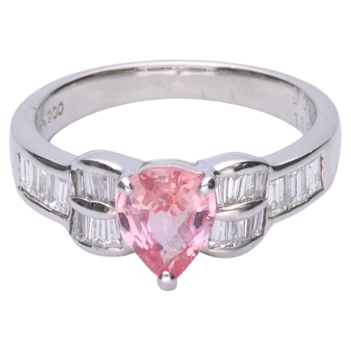 Gin and Grace Platinum 900 Pink Sapphire Diamond Accents Ring for Women/Girls