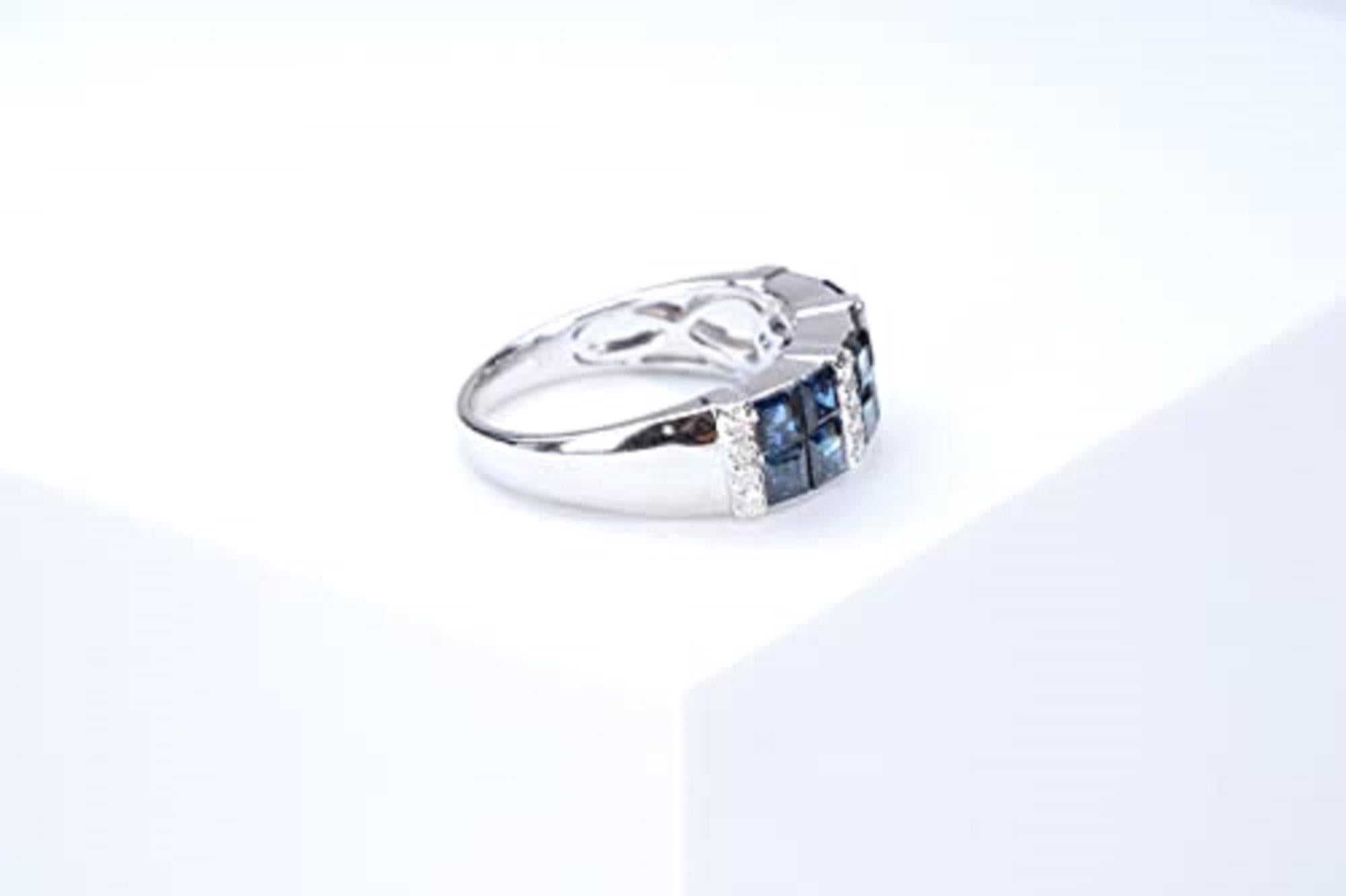 Gin & Garce 14K White Gold Genuine Blue Sapphire Ring with Diamonds for women In New Condition For Sale In New York, NY
