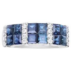 Gin & Garce 14K White Gold Genuine Blue Sapphire Ring with Diamonds for women