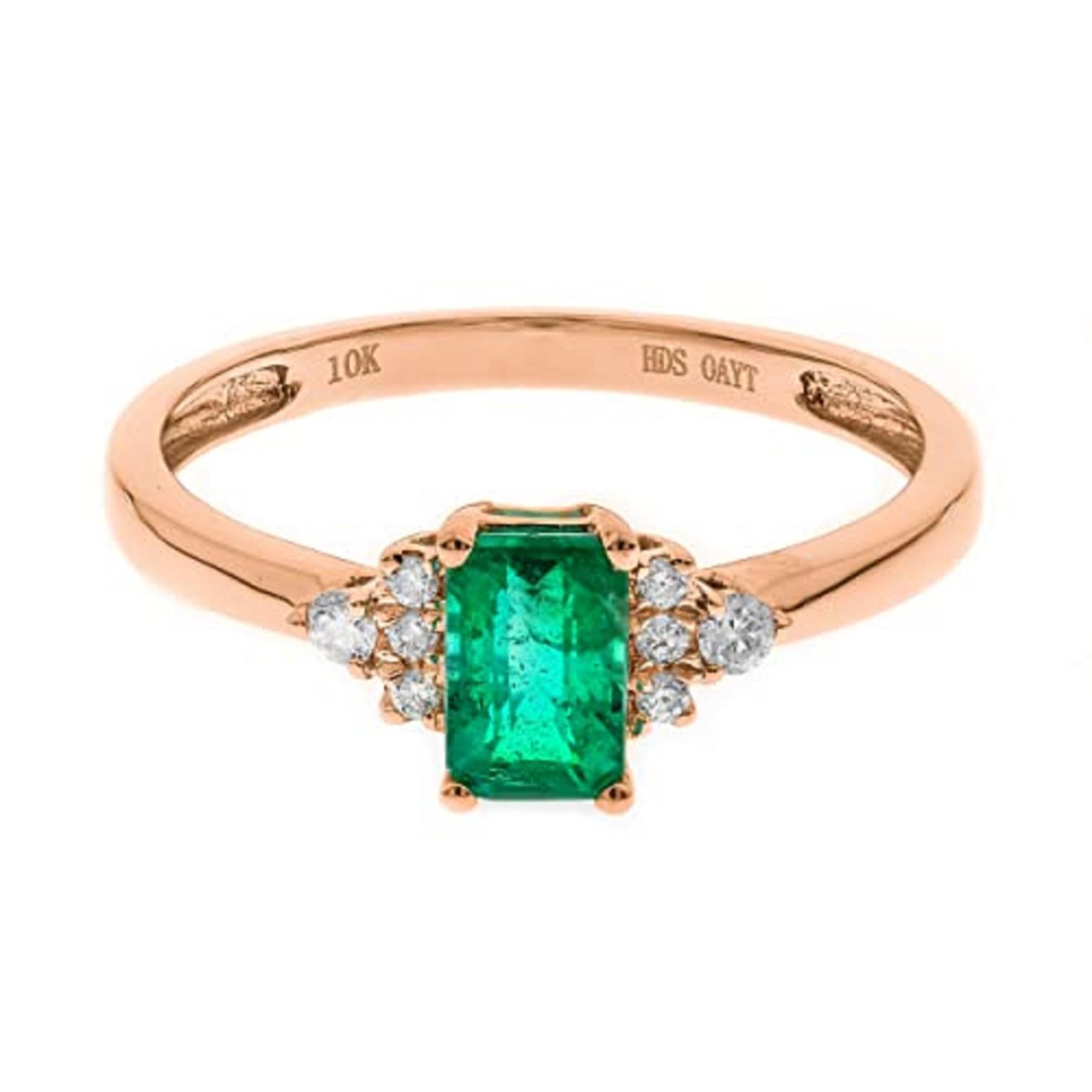 Emerald Cut Gin & Grace 10K Rose Gold Genuine Emerald Ring with Diamonds for women For Sale