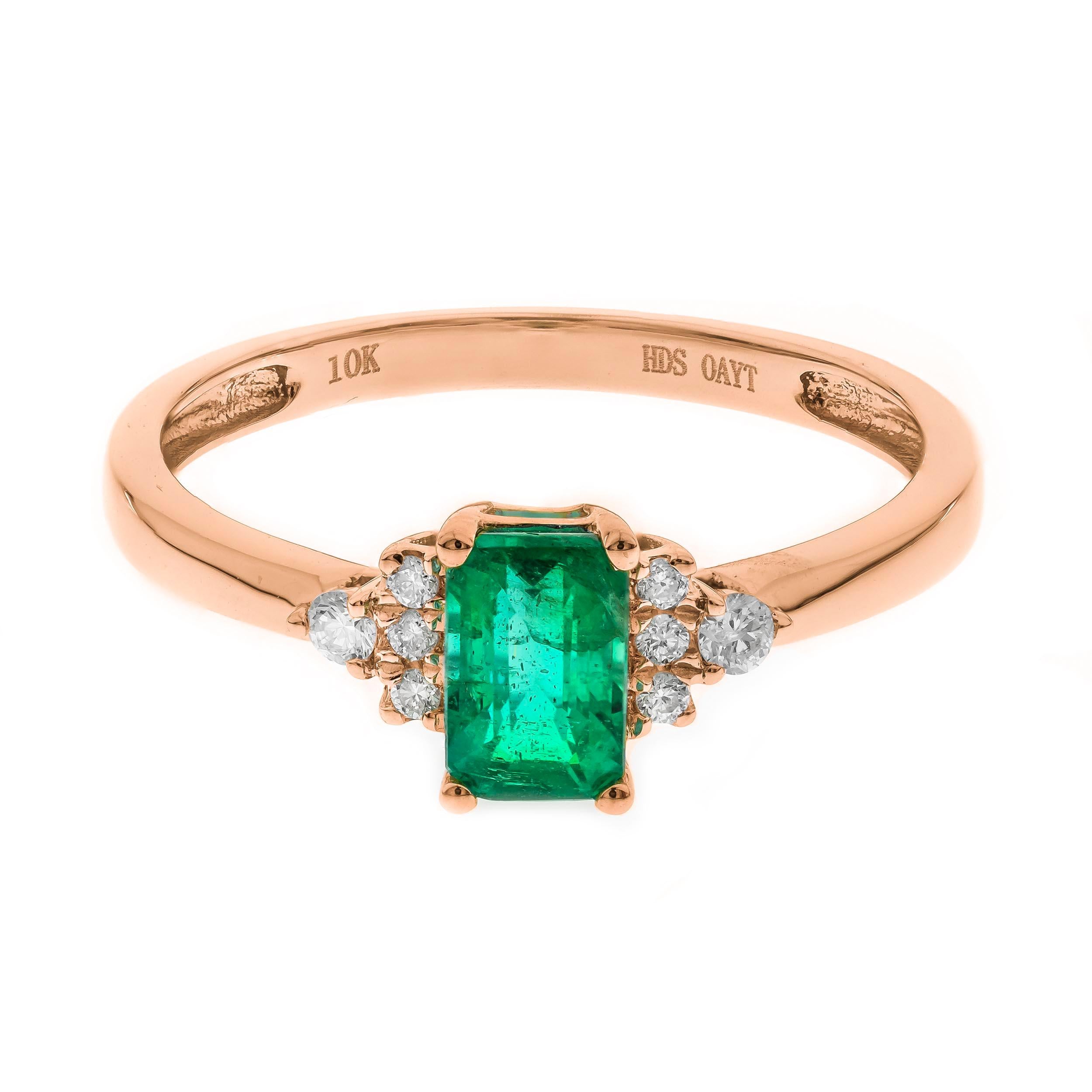 Art Deco Gin & Grace 10K Rose Gold Genuine Emerald Ring with Diamonds for women For Sale